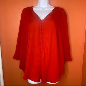 Torrid Women’s Harper Georgette Button Down 3/4 Sleeve Red Blouse